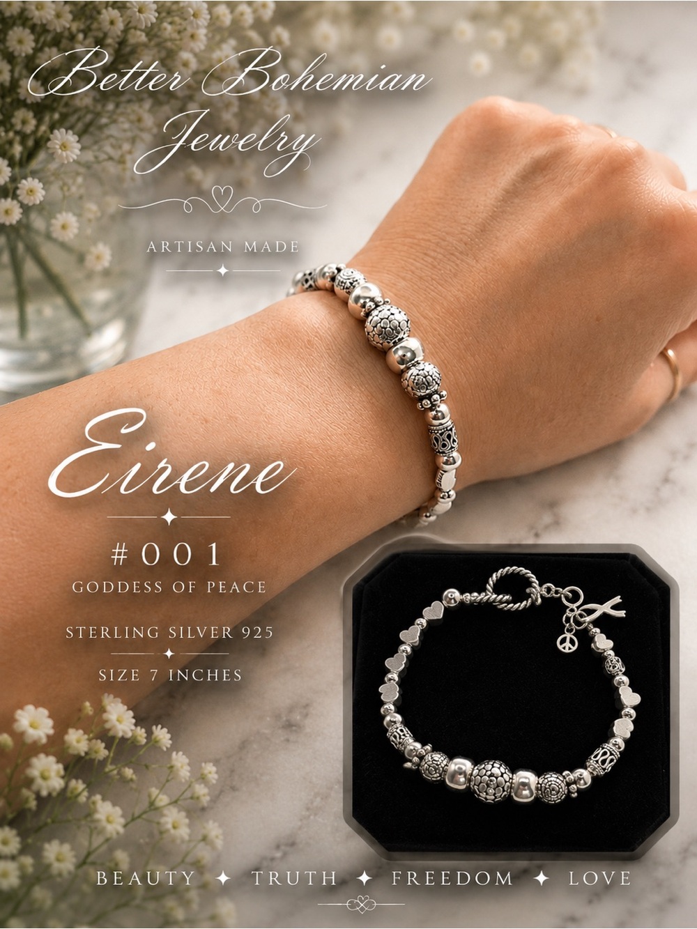 Better Bohemian #925 Sterling Silver bracelet introducing “Eirene”#001